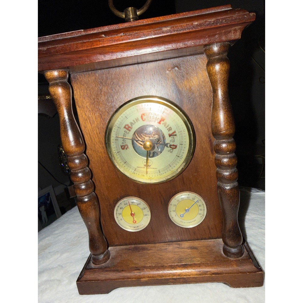 Vintage Wood Weather Station Barometer Thermometer Hygrometer Made in Japan